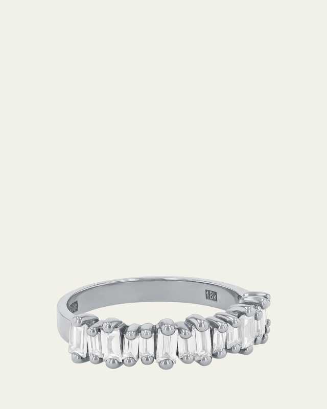 18K White Gold Fireworks New Classic Half Eternity Band with White Diamond Baguettes